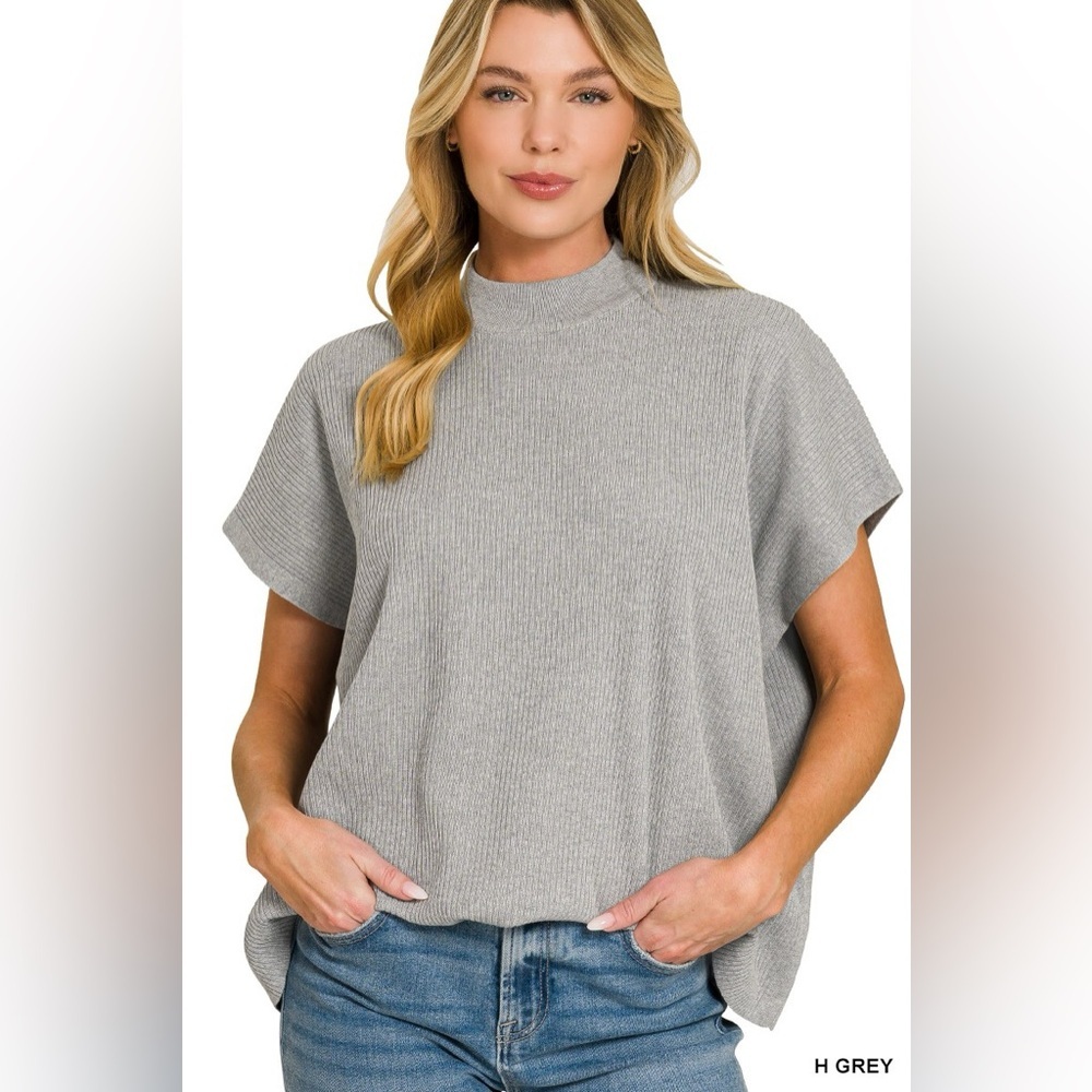 Zenana Viscose Mock Neck Short Sleeve Boxy Sweater